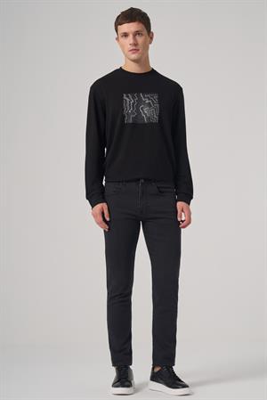 Morven Erkek Siyah Denim 5 Cep Slim Fit Jean Kot Pantolon