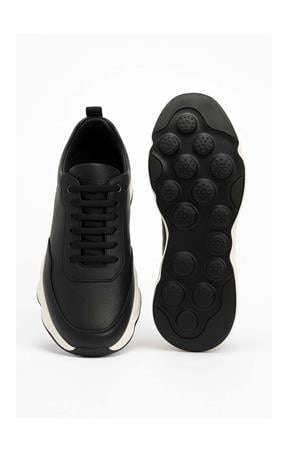 Morven Erkek Siyah Deri Kalın Tabanlı Sneaker Ayakkabı