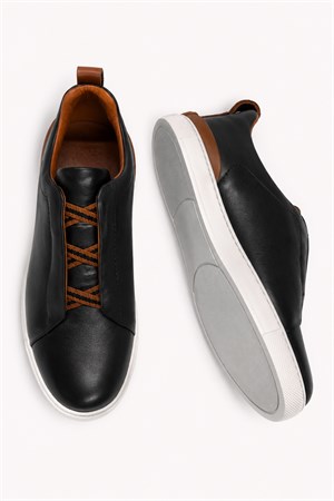 Morven Erkek Siyah Deri Sneaker Ayakkabı