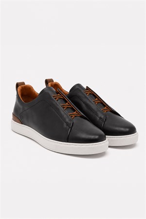 Morven Erkek Siyah Deri Sneaker Ayakkabı
