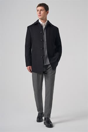 Morven Erkek Siyah Düğmeli Berberi Yaka Dynamic Fit Kaban