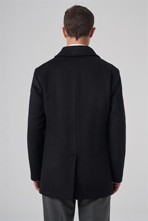 Morven Erkek Siyah Düğmeli Berberi Yaka Dynamic Fit Kaban