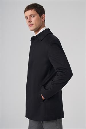 Morven Erkek Siyah Düğmeli Berberi Yaka Dynamic Fit Kaban