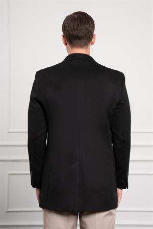 Morven Erkek Siyah Düz Sivri Yaka Dynamic Fit Kaban
