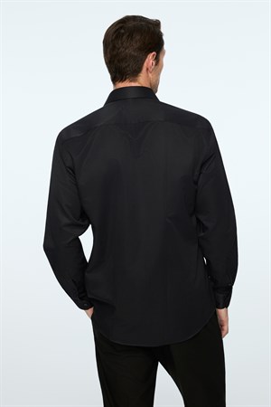 Morven Erkek Siyah Düz Slim Fit Sert Yaka Gömlek