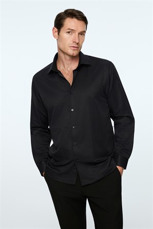 Morven Erkek Siyah Düz Slim Fit Sert Yaka Gömlek