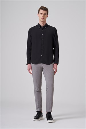 Morven Erkek Siyah Dynamic Fit Düğmeli Yaka Gömlek Modal