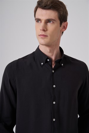 Morven Erkek Siyah Dynamic Fit Düğmeli Yaka Gömlek Modal