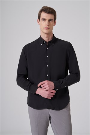 Morven Erkek Siyah Dynamic Fit Düğmeli Yaka Gömlek Modal