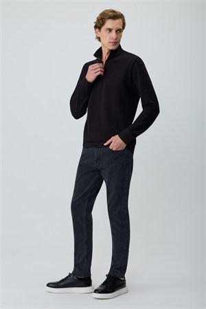Morven Erkek Siyah Fermuarlı Bato Yaka Dynamic Fit Sweatshirt