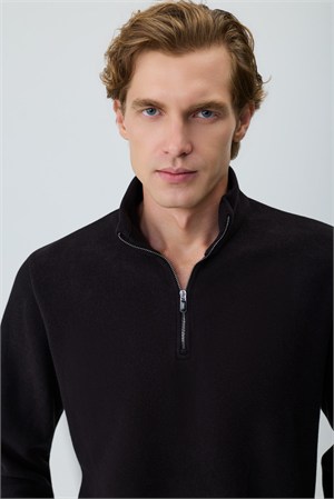 Morven Erkek Siyah Fermuarlı Bato Yaka Dynamic Fit Sweatshirt