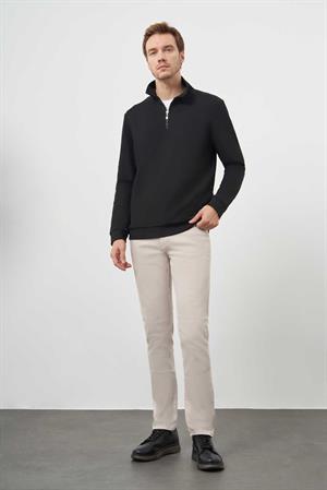 Morven Erkek Siyah Fermuarlı Bato Yaka Sweat-Shirt