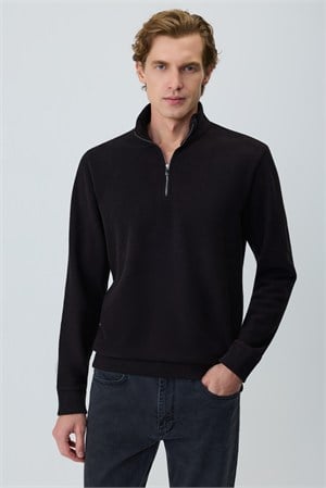 Morven Erkek Siyah Fermuarlı Bato Yaka Dynamic Fit Sweatshirt