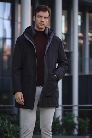 Morven Erkek Siyah Flora Çıtçıtlı Kapüşonlu Dynamic Fit Rahat Kesim Mont