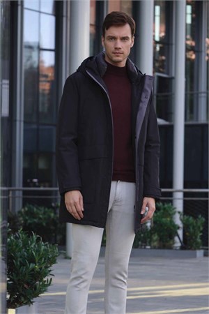 Morven Erkek Siyah Flora Çıtçıtlı Kapüşonlu Dynamic Fit Rahat Kesim Mont