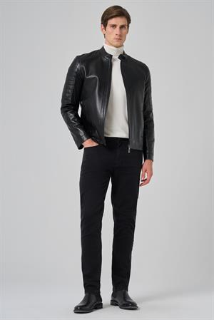 Morven Erkek Siyah Ibiza Motorcu Kısa Deri Mont