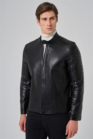 Morven Erkek Siyah Ibiza Motorcu Kısa Deri Mont