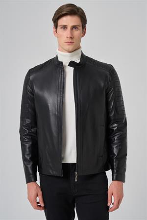 Morven Erkek Siyah Ibiza Motorcu Kısa Deri Mont