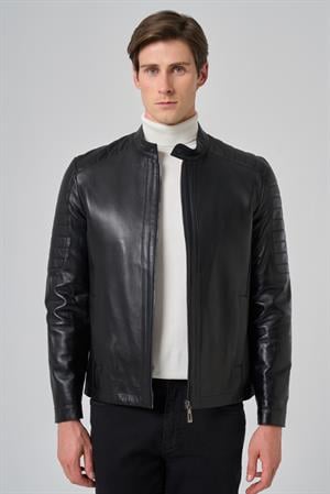 Morven Erkek Siyah Ibiza Motorcu Kısa Deri Mont