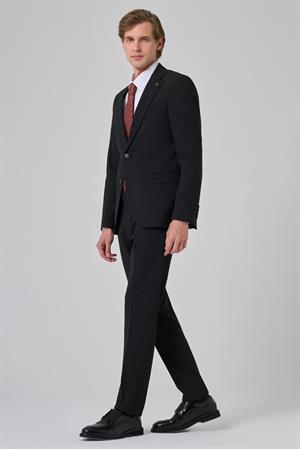 Morven Erkek Siyah Slim Fit Mono Yaka Yelekli Takım Elbise