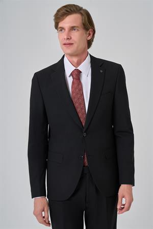 Morven Erkek Siyah Slim Fit Mono Yaka Yelekli Takım Elbise