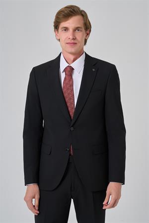 Morven Erkek Siyah Slim Fit Mono Yaka Yelekli Takım Elbise