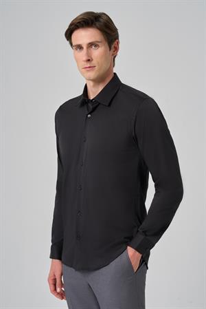 Morven Erkek Siyah Slim Fit Sert Yaka Gömlek