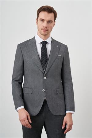 Morven Erkek Siyah Keten Kombinli Slim Fit Takım Elbise