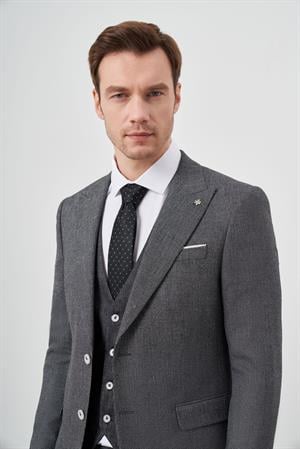 Morven Erkek Siyah Keten Kombinli Slim Fit Takım Elbise