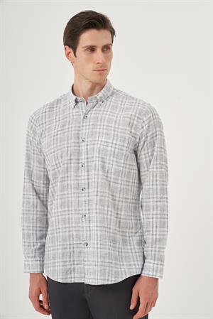 Morven Erkek Siyah Keten Trend Regular Fit Dğmeli Yaka Gömlek