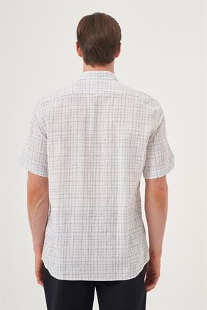 Morven Erkek Siyah Keten Trend Regular Fit Düğmeli Yaka Kısa Kol Gömlek