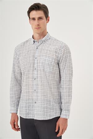 Morven Erkek Siyah Keten Trend Regular Fit Dğmeli Yaka Gömlek