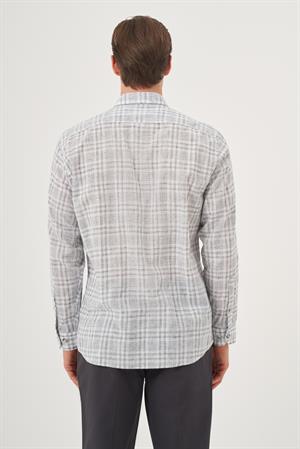 Morven Erkek Siyah Keten Trend Regular Fit Dğmeli Yaka Gömlek