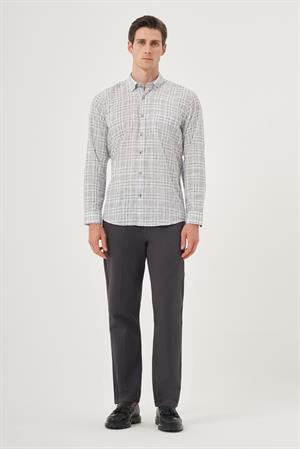 Morven Erkek Siyah Keten Trend Regular Fit Dğmeli Yaka Gömlek