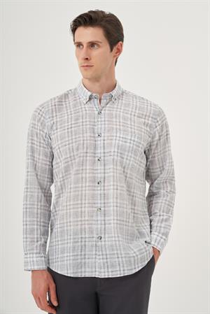 Morven Erkek Siyah Keten Trend Regular Fit Dğmeli Yaka Gömlek