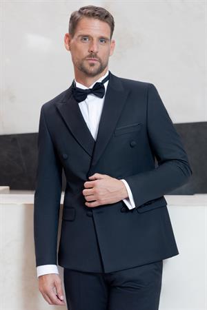 Morven Erkek Siyah Kruvaze Sivri Çıkma Yaka Slim Fit Damatlık