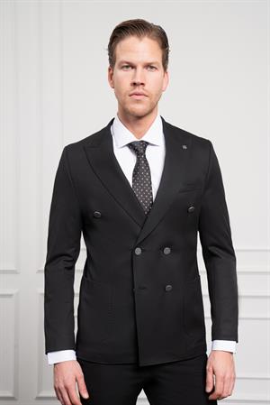 Morven Erkek Siyah Kruvaze Slim Fit Sivri Yaka Takım Elbise