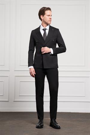 Morven Erkek Siyah Kruvaze Slim Fit Sivri Yaka Takım Elbise