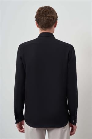 Morven Erkek Siyah Manşetli Slim Fit Sert Yaka Gömlek