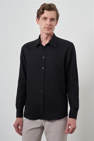 Morven Erkek Siyah Manşetli Slim Fit Sert Yaka Gömlek