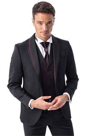 Morven Erkek Siyah Monhattan Slim Fit Dar Kesim Jakarlı Smokin