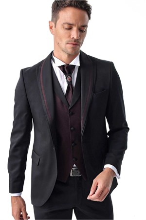 Morven Erkek Siyah Monhattan Slim Fit Dar Kesim Jakarlı Smokin