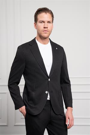 Morven Erkek Siyah Örme Slim Fit Mono Yaka Takım Elbise Dar Kesim