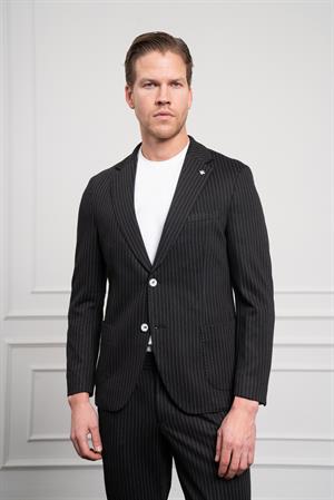 Morven Erkek Siyah Örme Slim Fit Mono Yaka Takım Elbise Dar Kesim