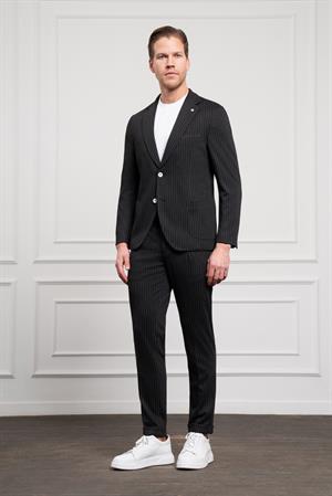 Morven Erkek Siyah Örme Slim Fit Mono Yaka Takım Elbise Dar Kesim