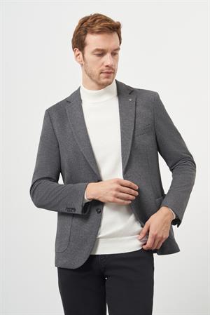 Morven Erkek Siyah Örme Slim Fit Torba Cep Mono Yaka Spor Ceket