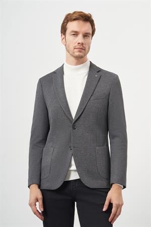 Morven Erkek Siyah Örme Slim Fit Torba Cep Mono Yaka Spor Ceket