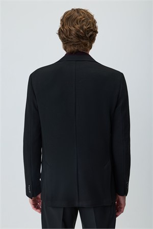Morven Erkek Siyah Örme Trend Desenli Slim Fit Mono Yaka Ceket