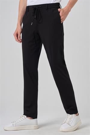 Morven Erkek Siyah Örme Trend İpli Slim Fit Jogger Pantolon