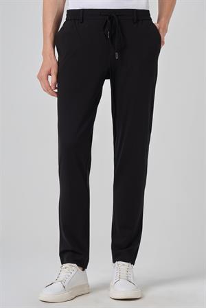 Morven Erkek Siyah Örme Trend İpli Slim Fit Jogger Pantolon